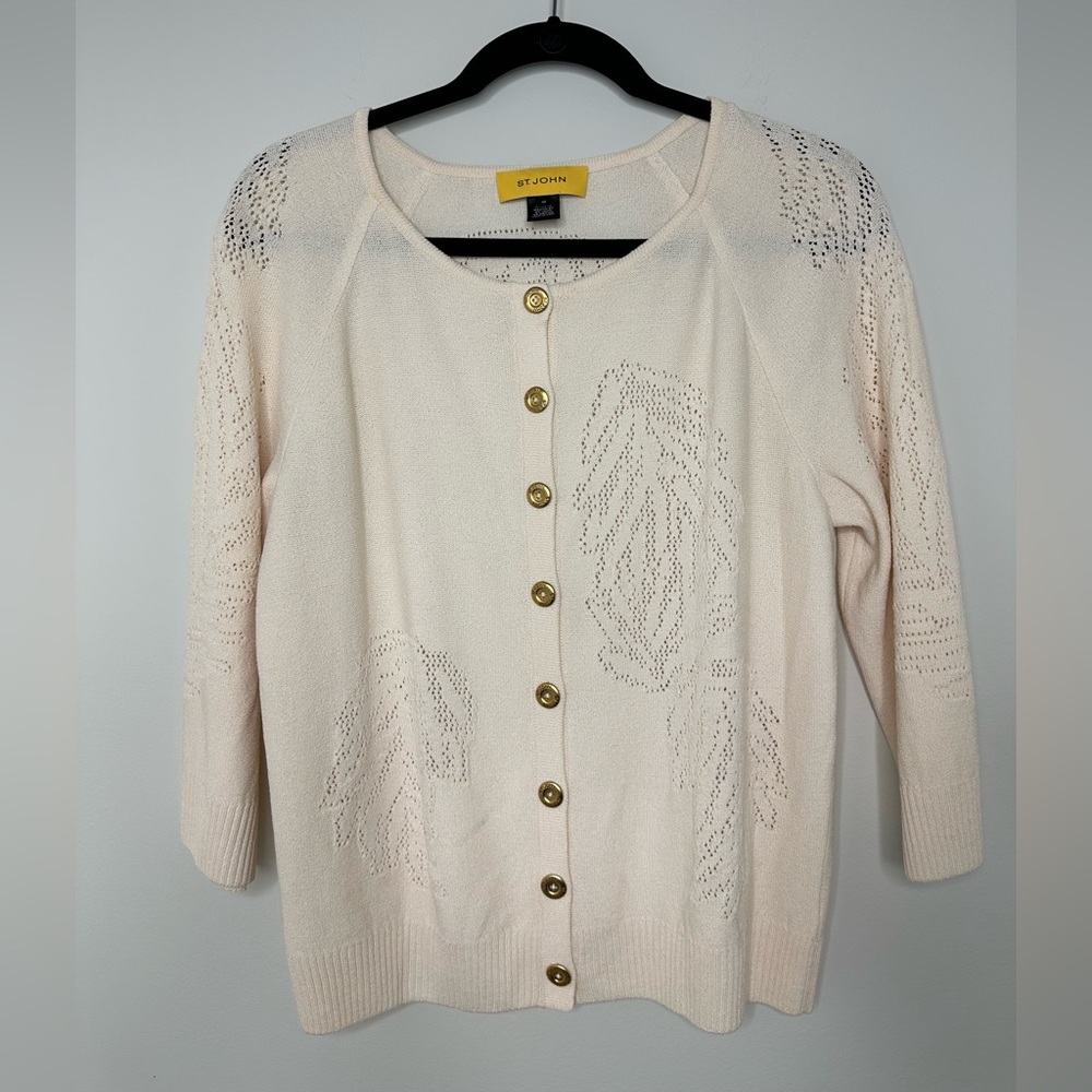 ST.JOHN Gold Logo Buttons Knit Cardigan Sweater